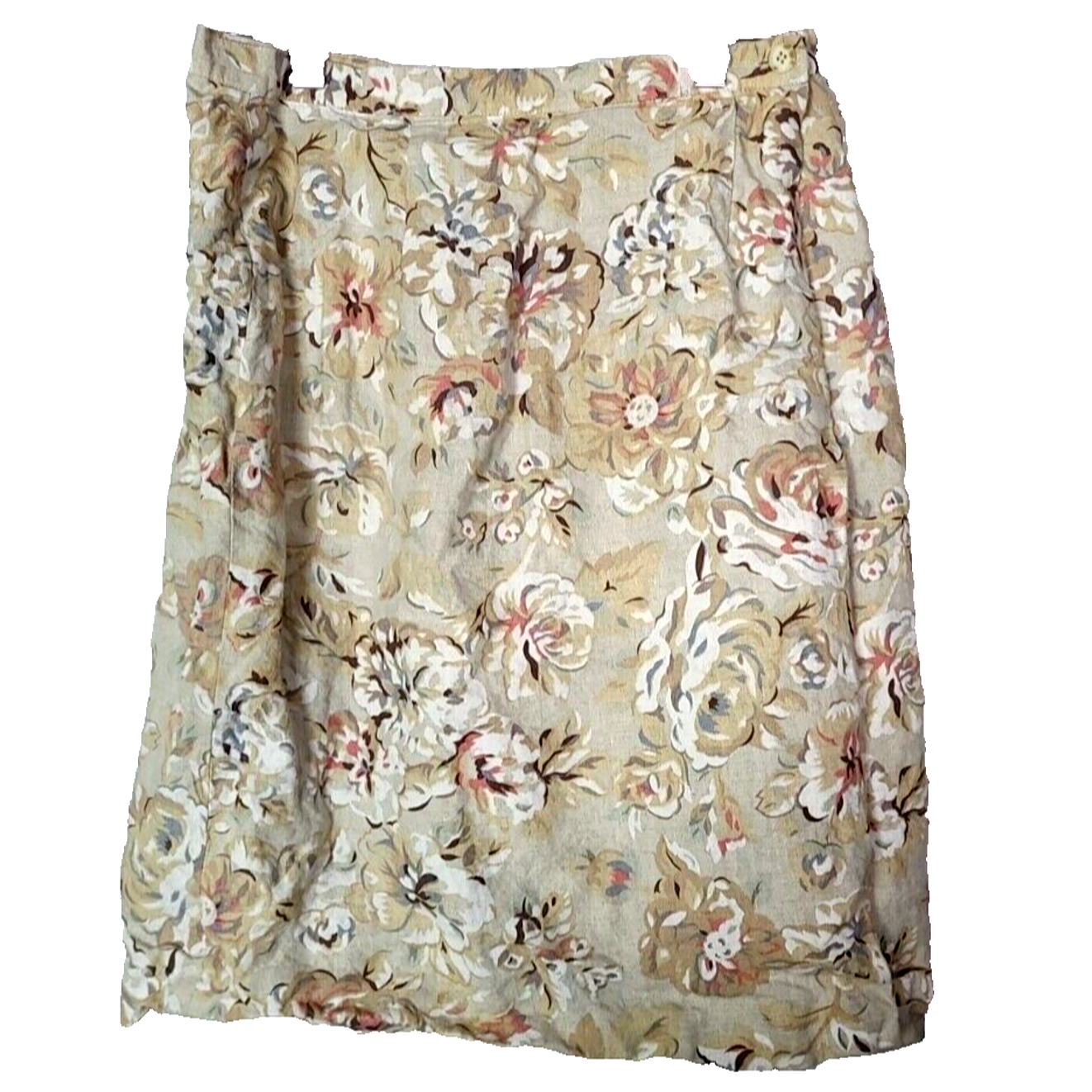 Talbots Tan Floral Print Irish Linen Casual Wrap A-Line Skirt Womans Size 10 Y2k